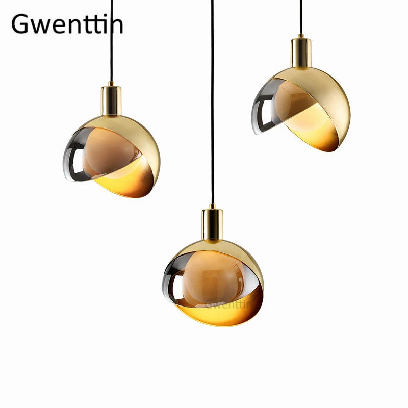 suspension moderne en or avec éclairage led décoratif