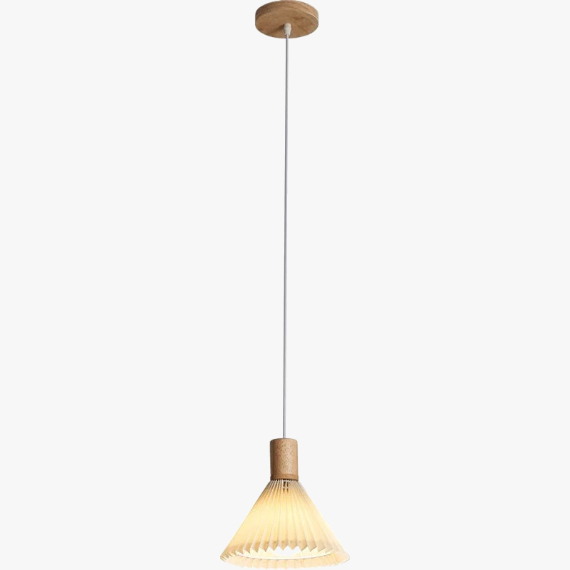 suspension moderne en tissu plissé avec base en bois