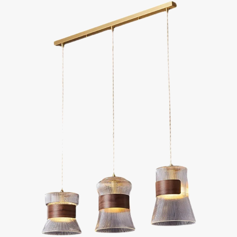 suspension moderne en verre bois et cuivre réglable
