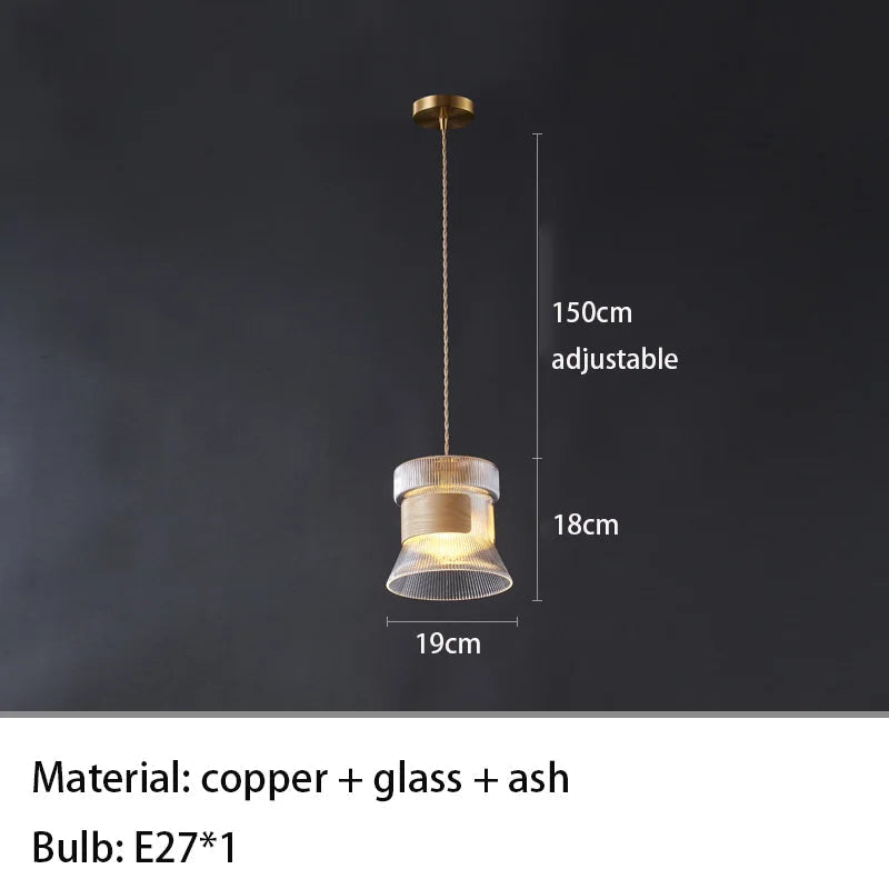 suspension moderne en verre bois et cuivre réglable