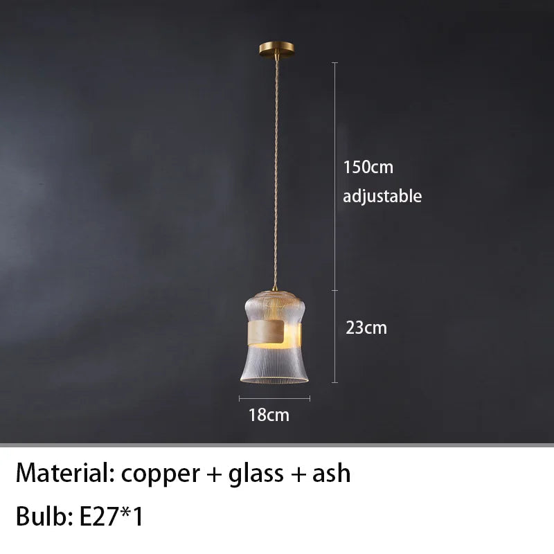 suspension moderne en verre bois et cuivre réglable