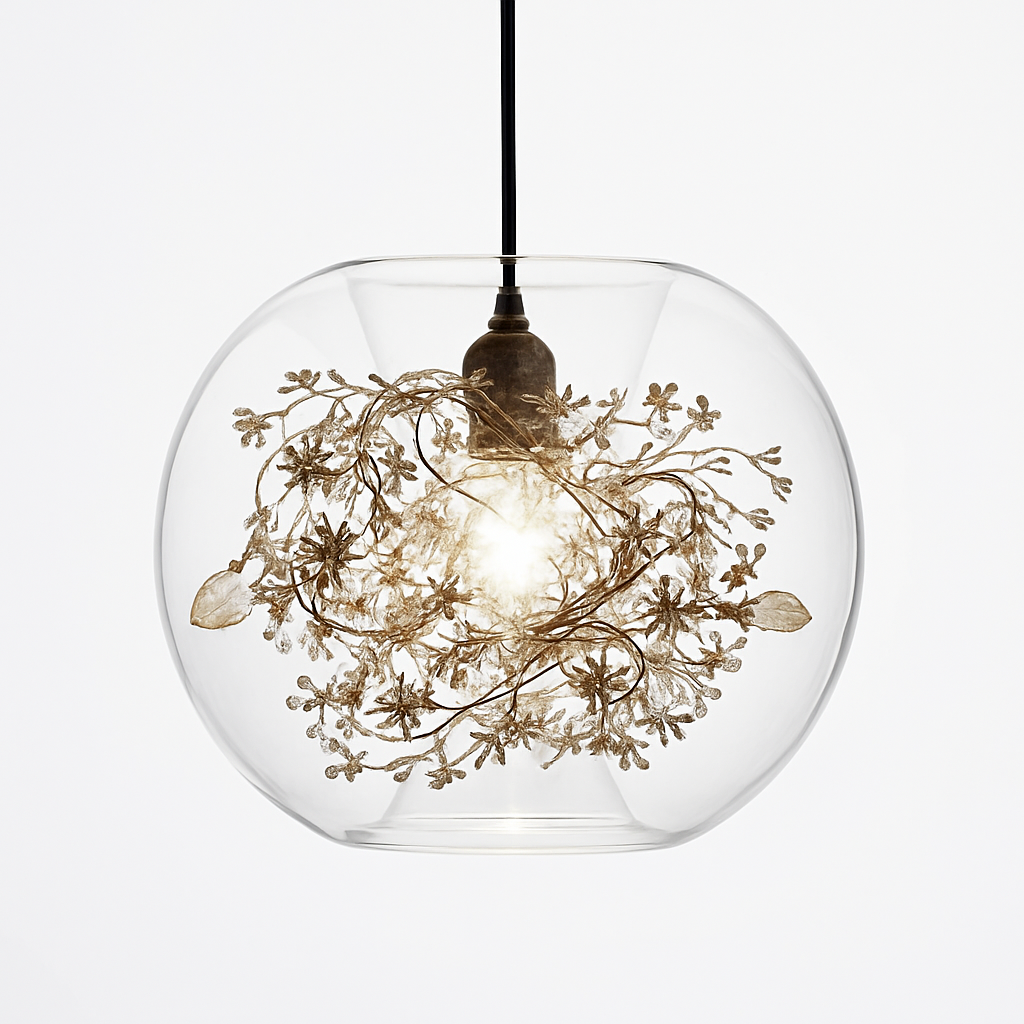 suspension moderne en verre et métal design avec fleur