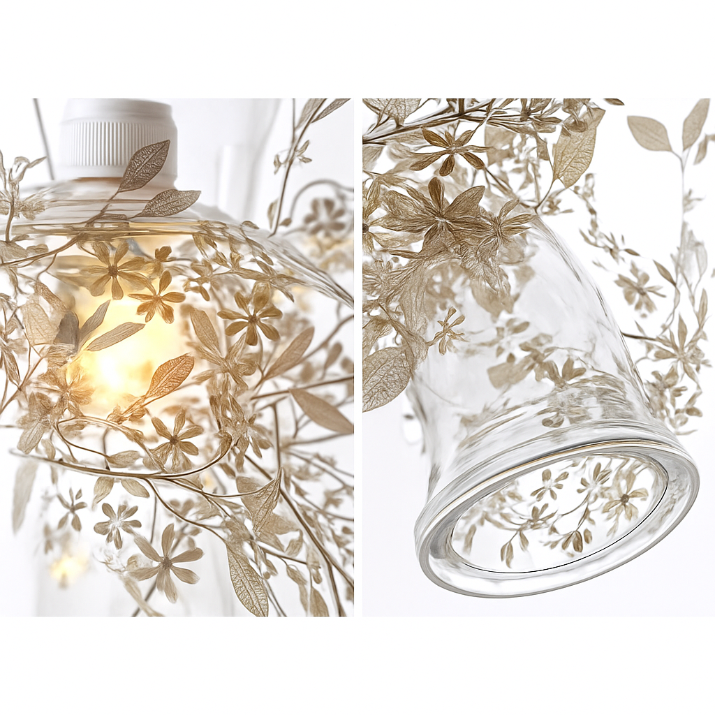 suspension moderne en verre et métal design avec fleur