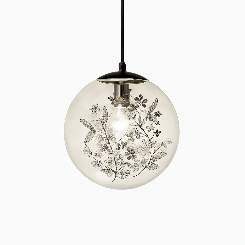 suspension moderne en verre et métal design avec fleur