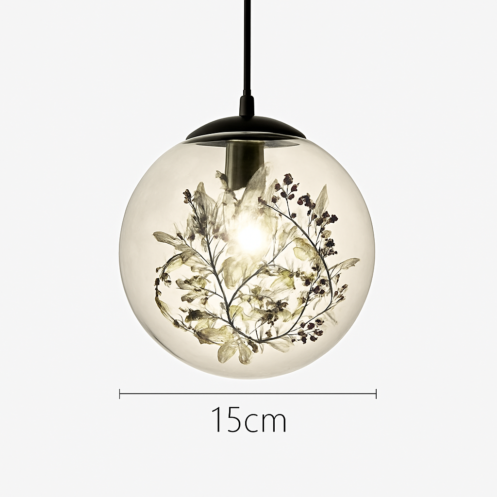 suspension moderne en verre et métal design avec fleur