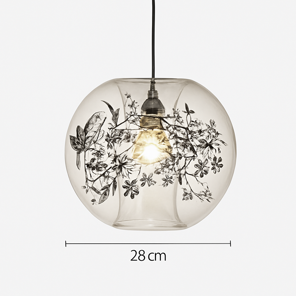 suspension moderne en verre et métal design avec fleur