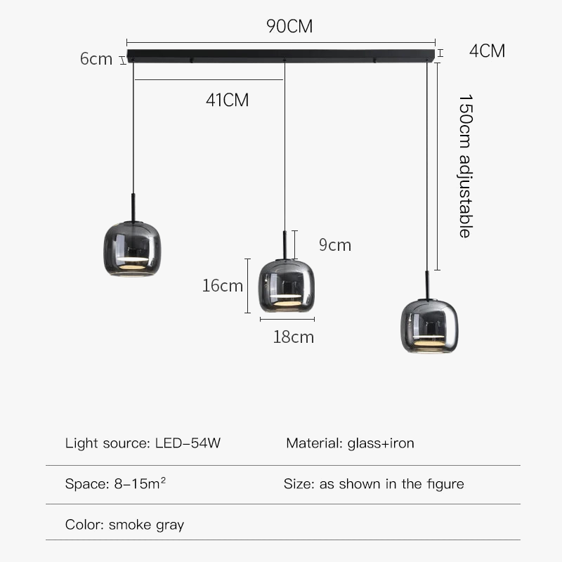 suspension moderne en verre noir pour décoration intérieure