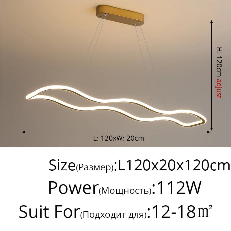 suspension moderne longue vague lumineuse pour salle à manger