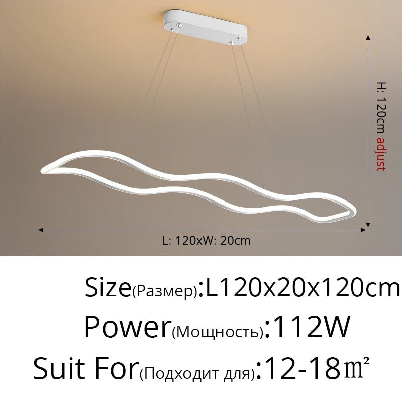 suspension moderne longue vague lumineuse pour salle à manger