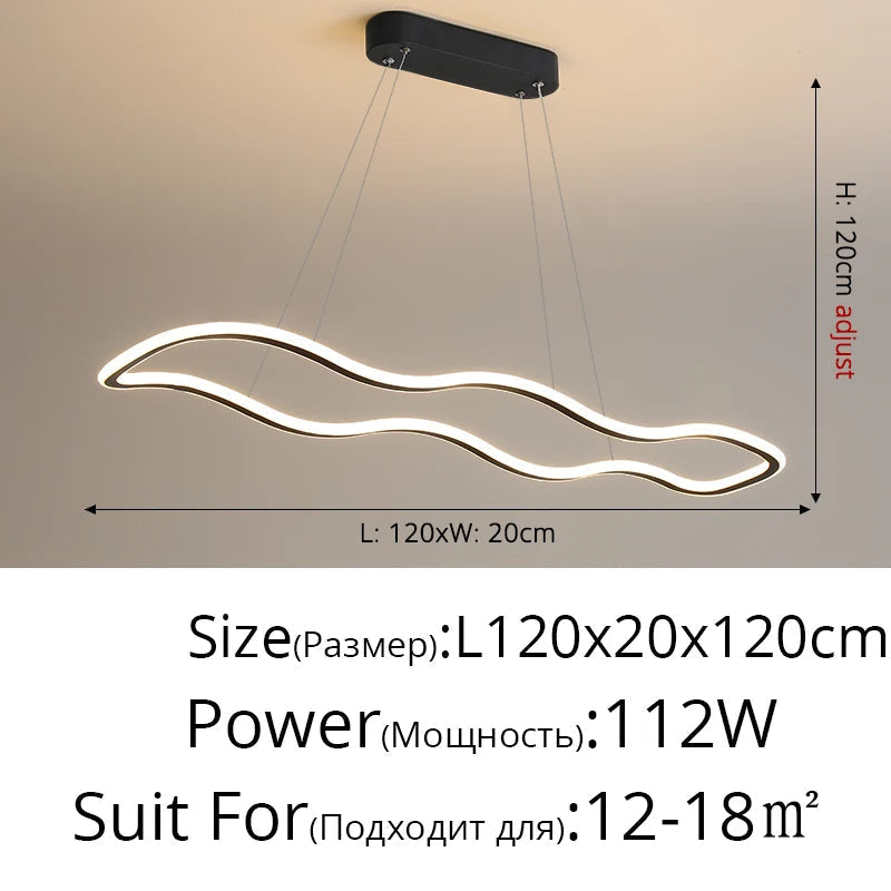 suspension moderne longue vague lumineuse pour salle à manger