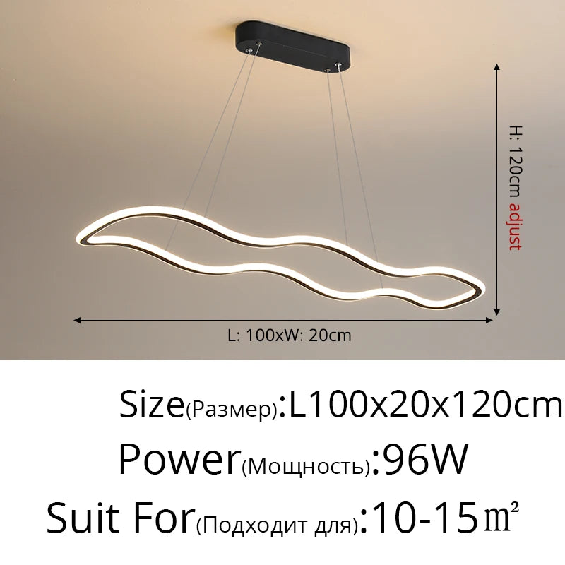 suspension moderne longue vague lumineuse pour salle à manger