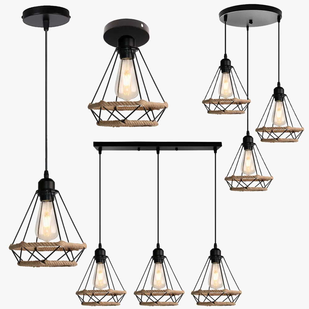 suspension moderne rétro industrielle en fer forgé pour éclairage intérieur