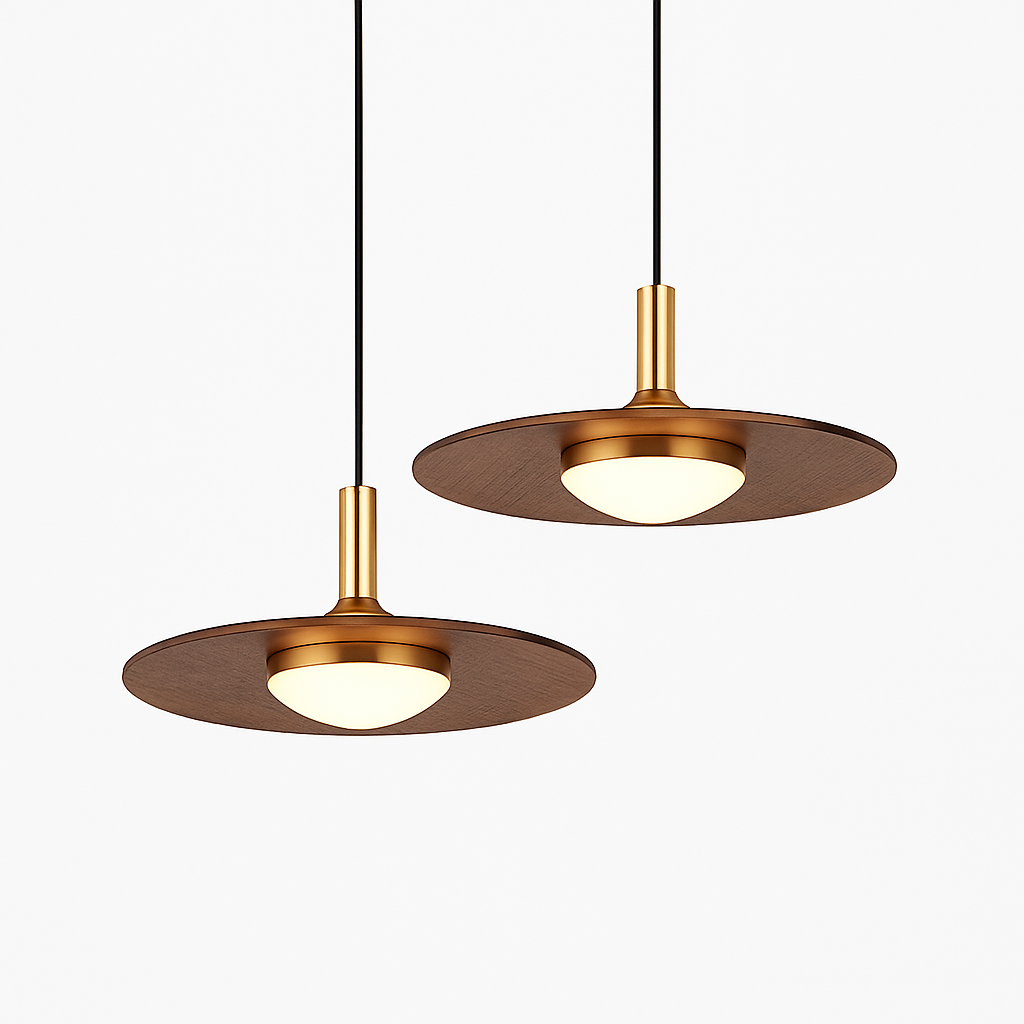 suspension nordique en bois et cuivre soucoupe volante pour intérieur