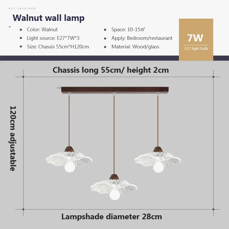 suspension nordique en verre et bois pour intérieur décoratif