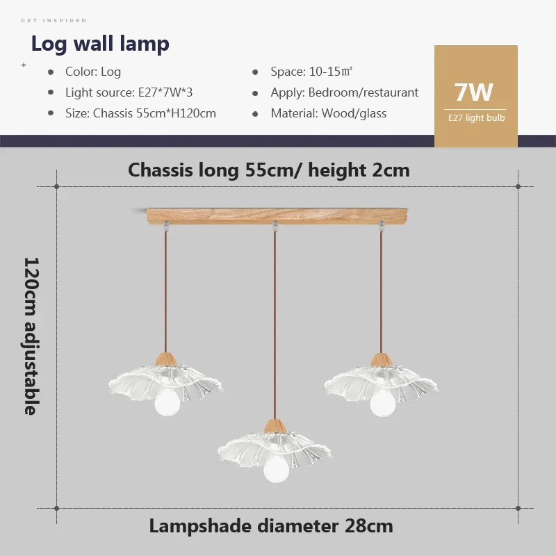 suspension nordique en verre et bois pour intérieur décoratif