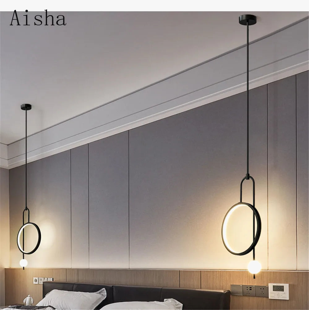 suspension nordique à led avec anneau en acrylique pour décoration intérieure