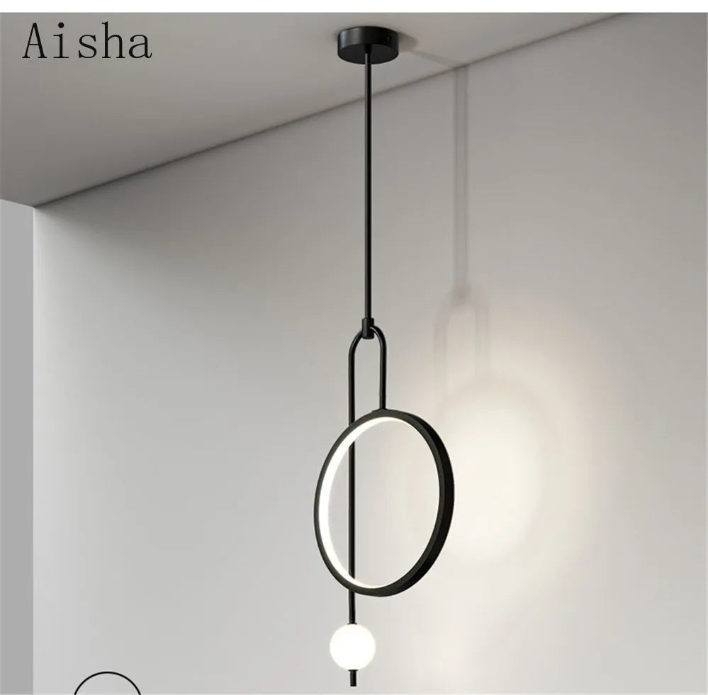 suspension nordique à led avec anneau en acrylique pour décoration intérieure