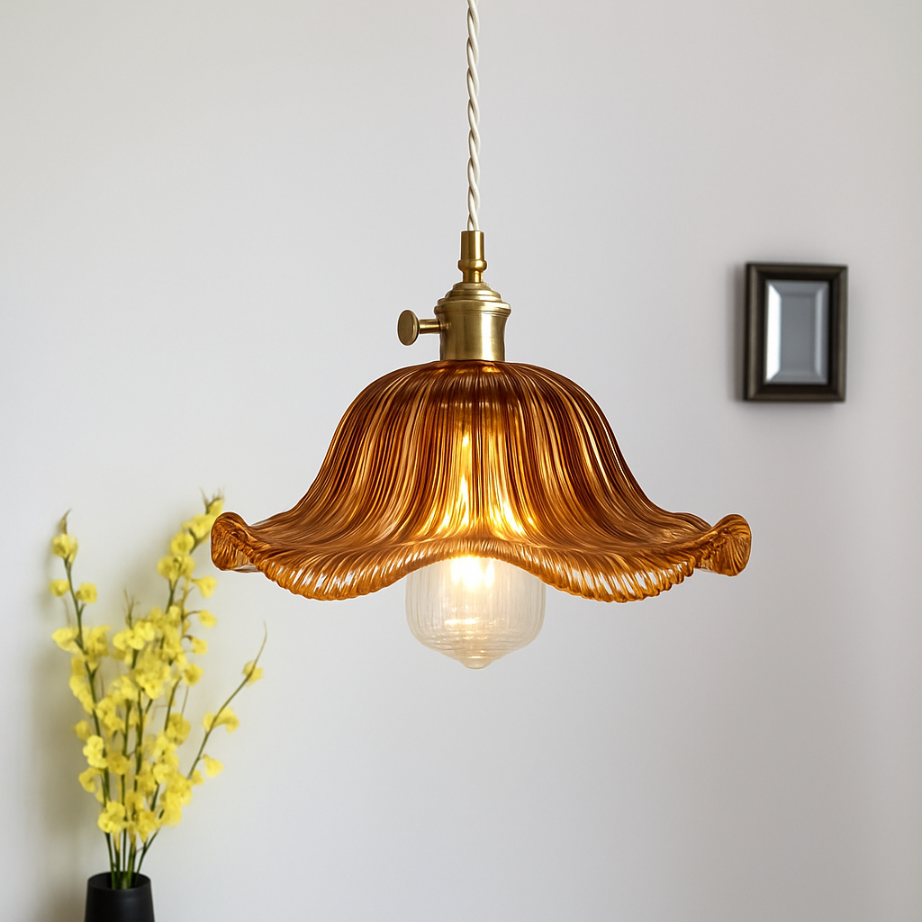 suspension nordique moderne avec abat-jour fleur en verre
