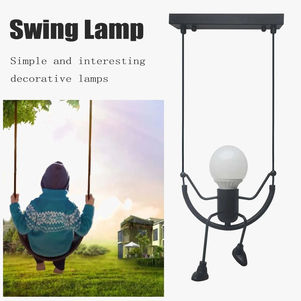 Suspension nordique petit homme araignée lampe suspendue fer balançoire lampes rétro Loft éclairage LED luminaire pour chambre d'enfants café Bar