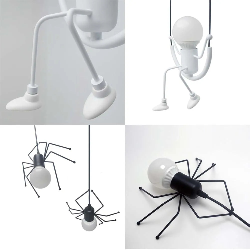 Suspension nordique petit homme araignée lampe suspendue fer balançoire lampes rétro Loft éclairage LED luminaire pour chambre d'enfants café Bar