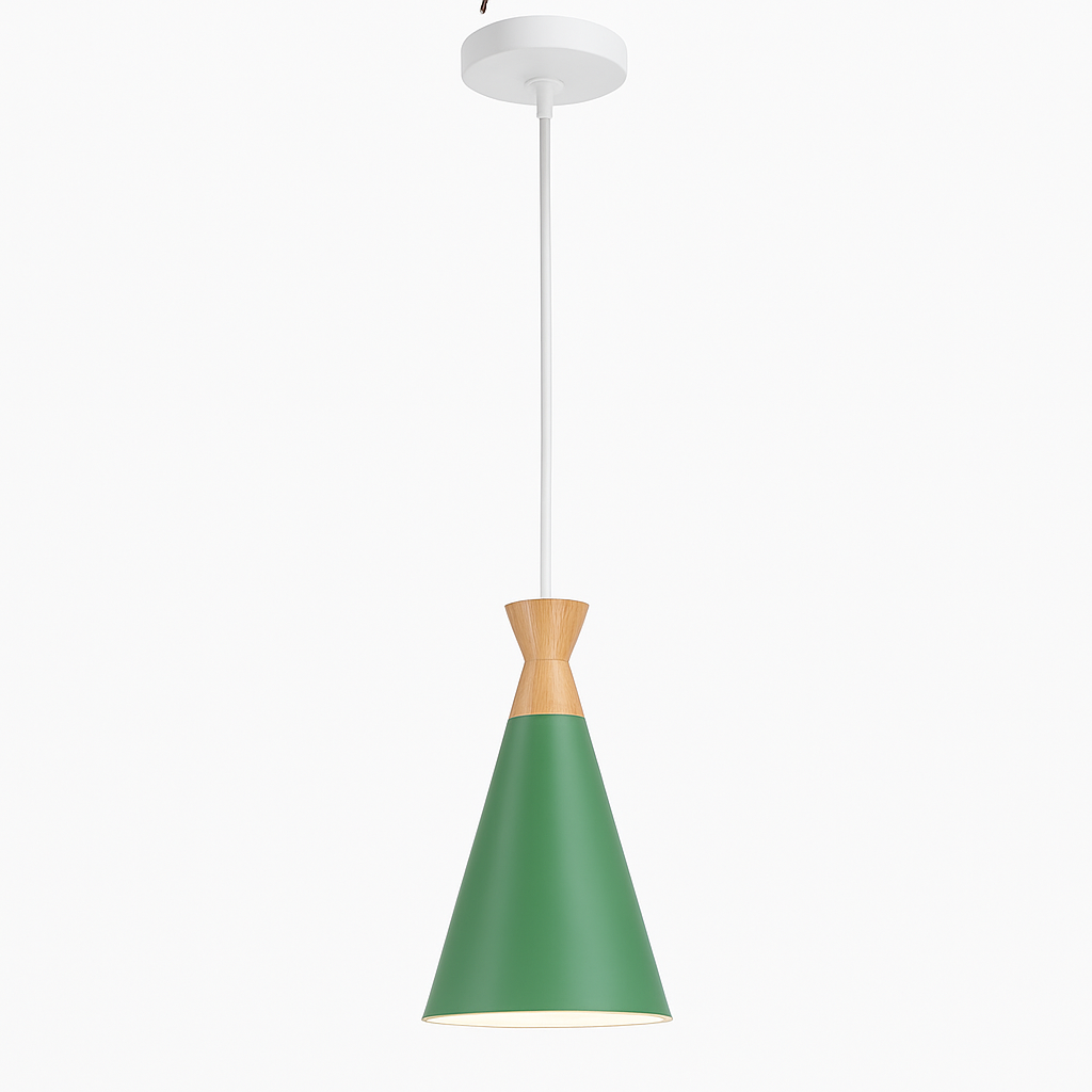 Suspension nordique verte en bois et métal