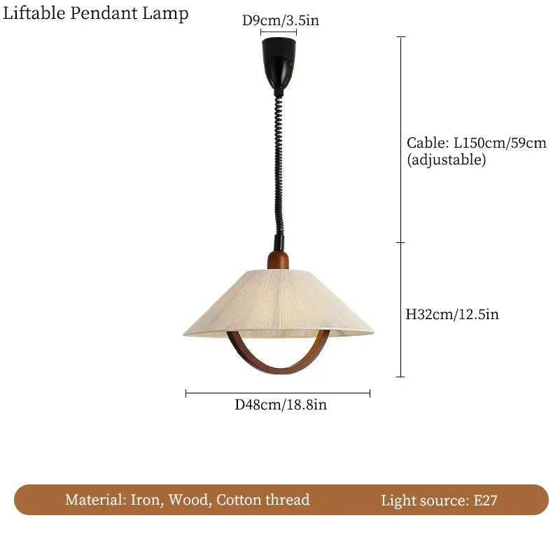 suspension rétractable en coton et bois pour intérieur