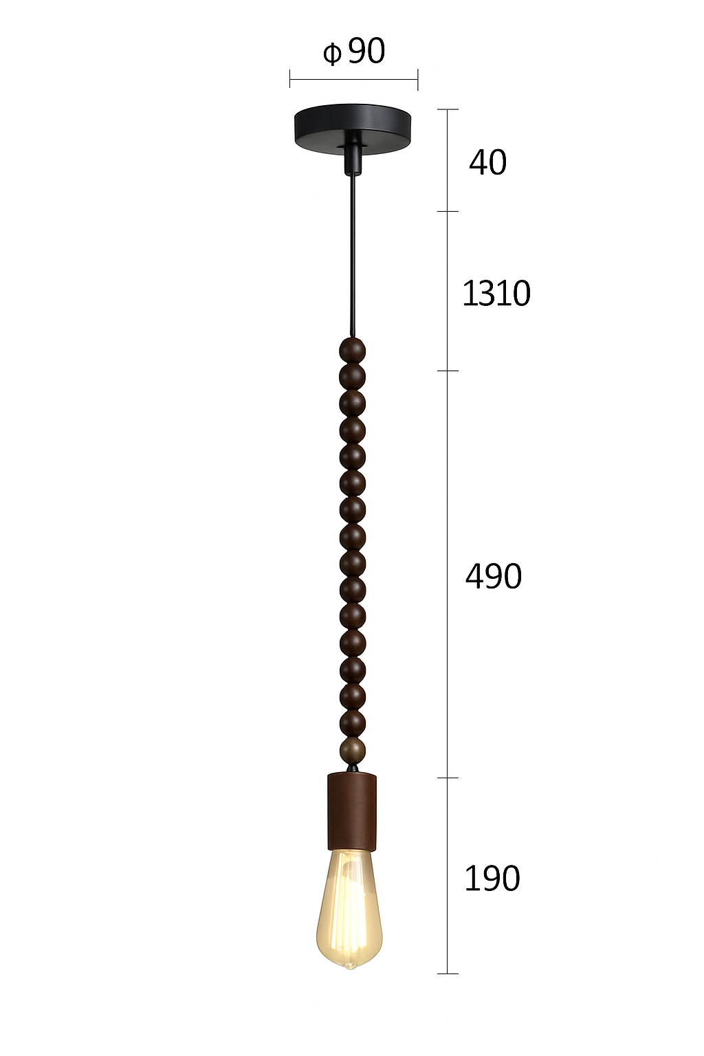 suspension rétro en bois de chêne avec perles géométriques