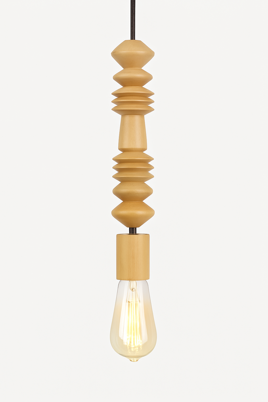 suspension rétro en bois de chêne avec perles géométriques