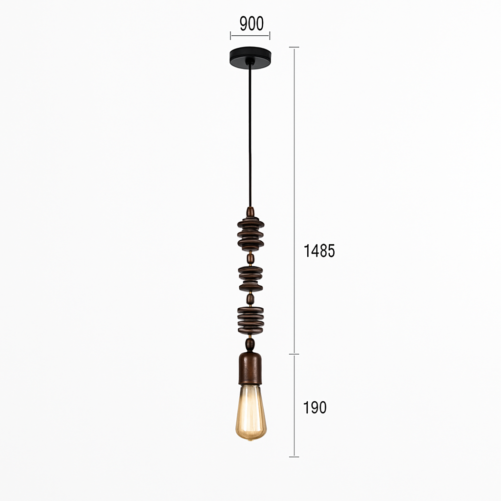 suspension rétro en bois de chêne avec perles géométriques