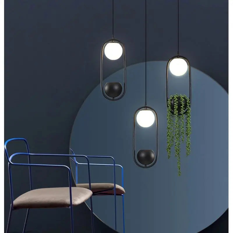 suspension rétro en fer avec plante décorative et éclairage led