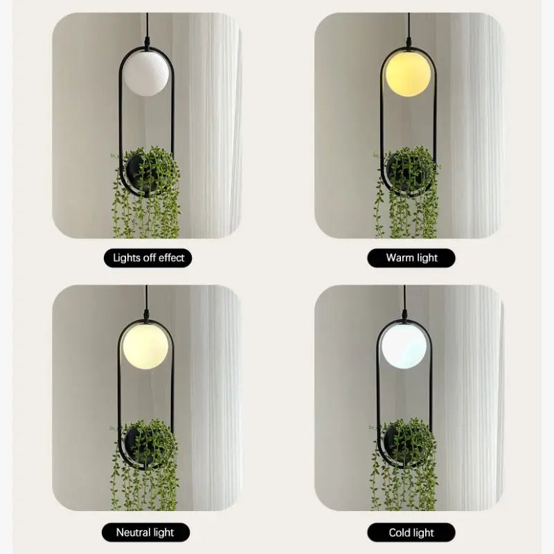 suspension rétro en fer avec plante décorative et éclairage led