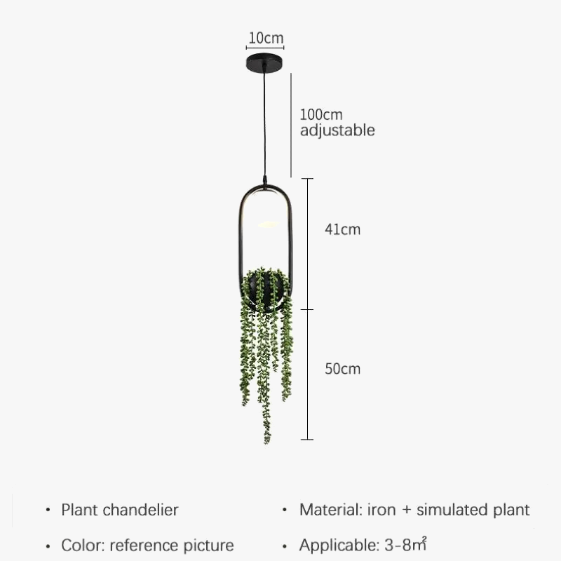 suspension rétro en fer avec plante décorative et éclairage led