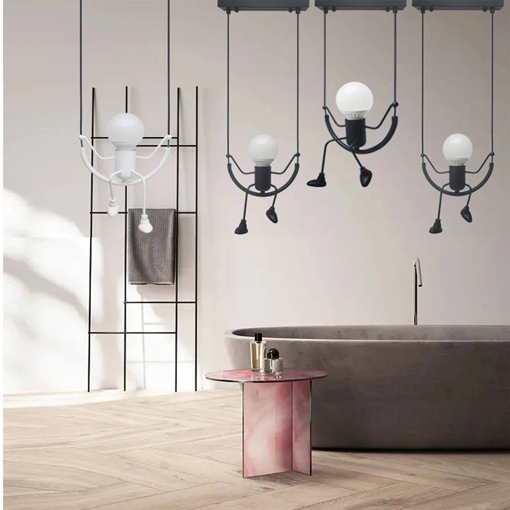 Suspension rétro nordiques petit fer homme araignée lampe suspendue lumière d'escalade LED pour Loft chambre d'enfants café Bar