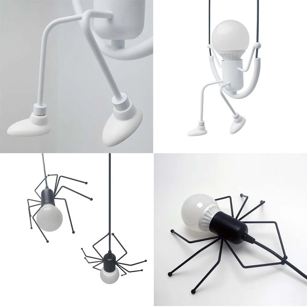 Suspension rétro nordiques petit fer homme araignée lampe suspendue lumière d'escalade LED pour Loft chambre d'enfants café Bar