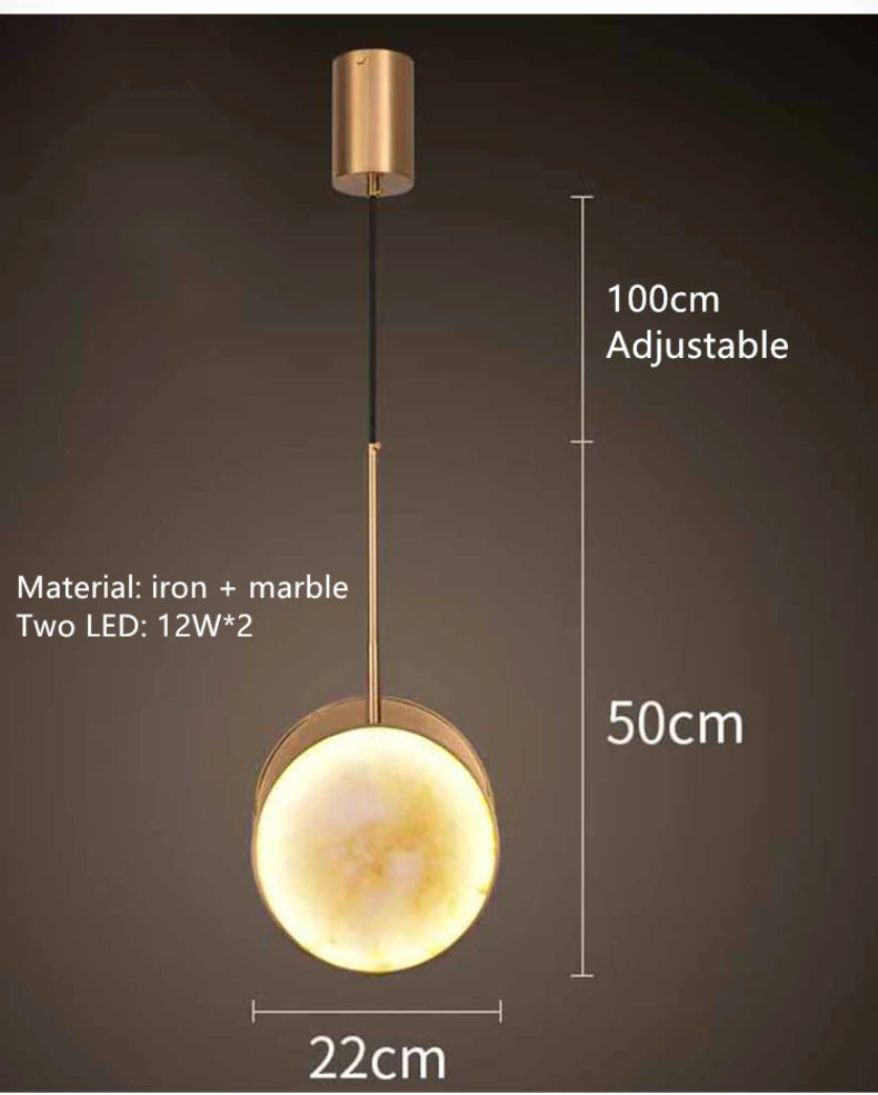 suspension ronde à deux led en marbre naturel pour décoration intérieure