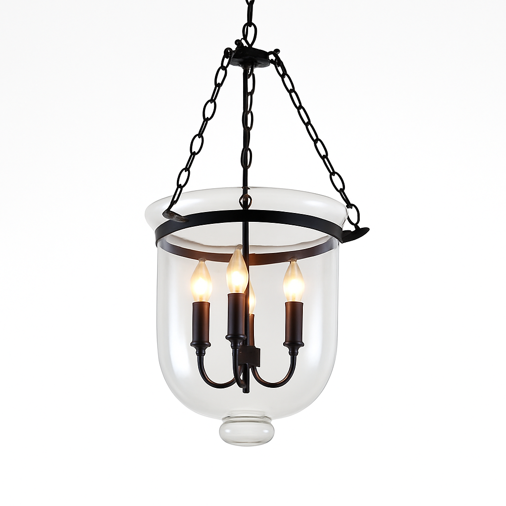 Suspension rustique en verre et métal rétro