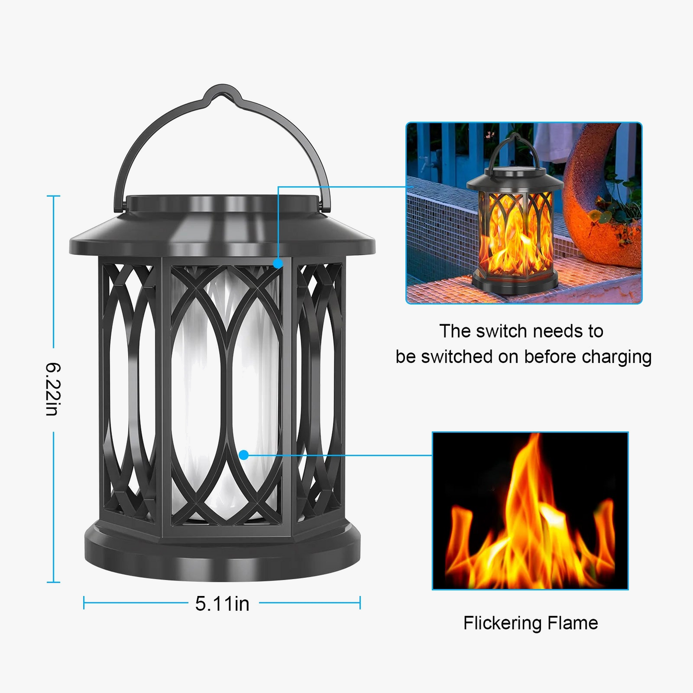 suspension solaire à flamme pour jardin extérieur