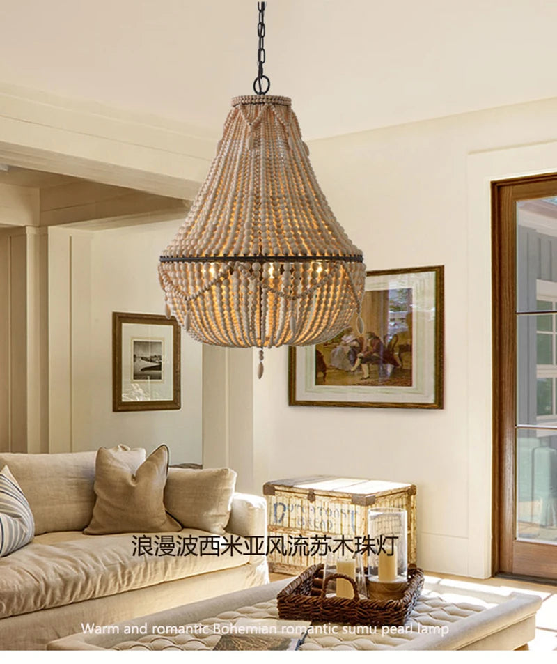 Suspension style bohème fait à la main en bois massif