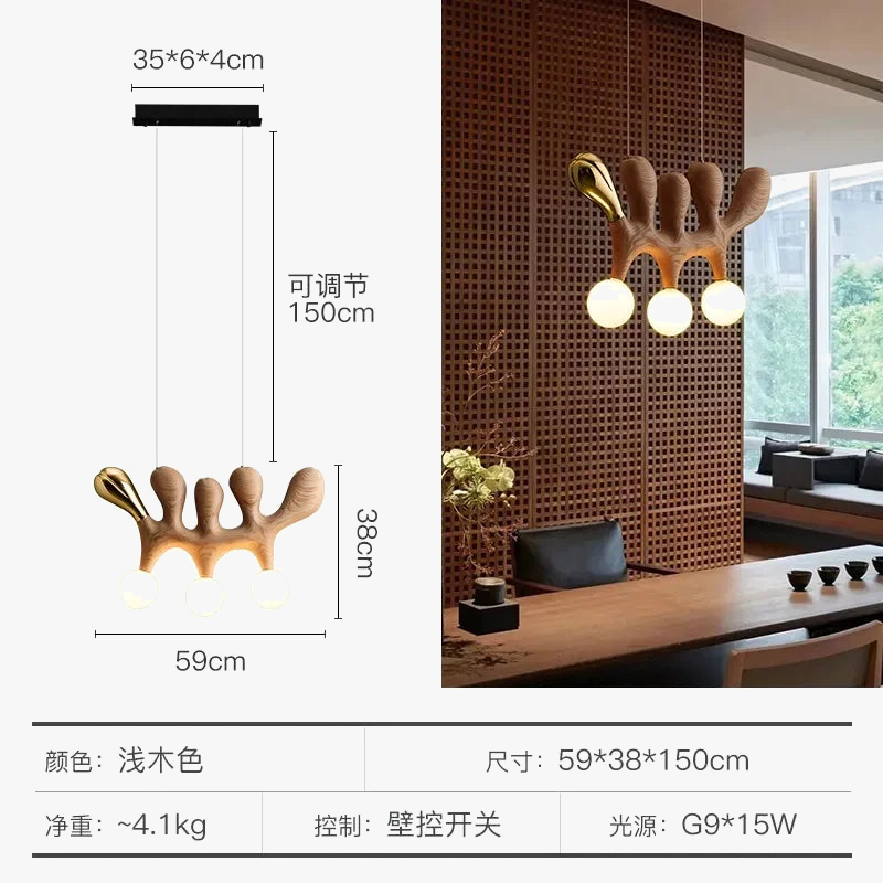 suspension traditionnelle en bois massif zen art décorative pour restaurant et bar