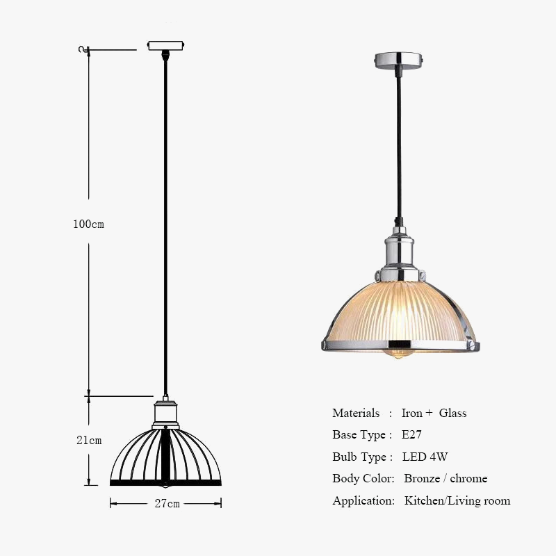 suspension vintage abat-jour en verre luminaire loft à led