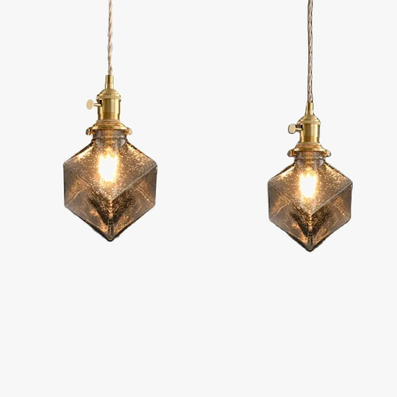 suspension vintage avec interrupteur et abat-jour en verre cristal