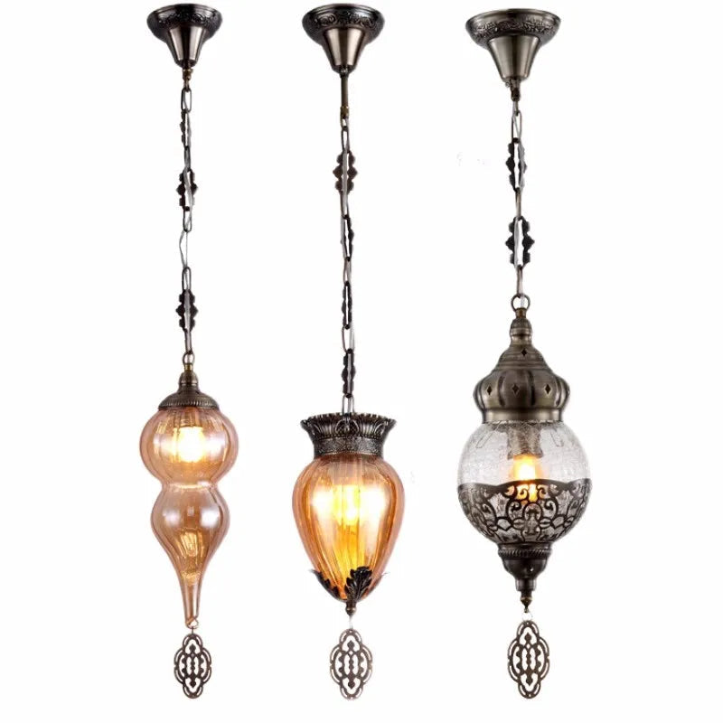 suspension vintage bohème en verre craquelé fait main