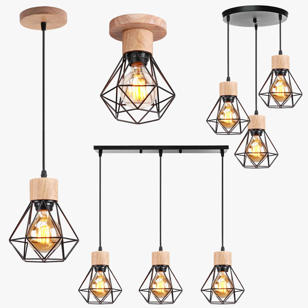 suspension vintage en bois luminaire led suspendu