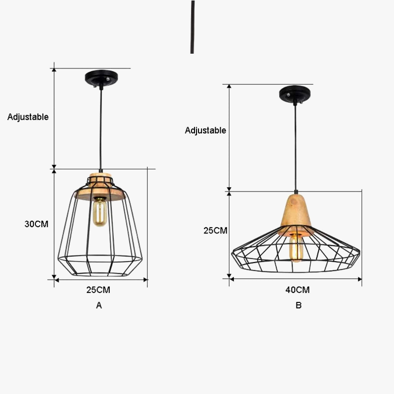 suspension vintage en fer avec cage led gzmj
