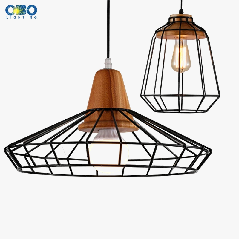 suspension vintage en fer et bois pour éclairage intérieur