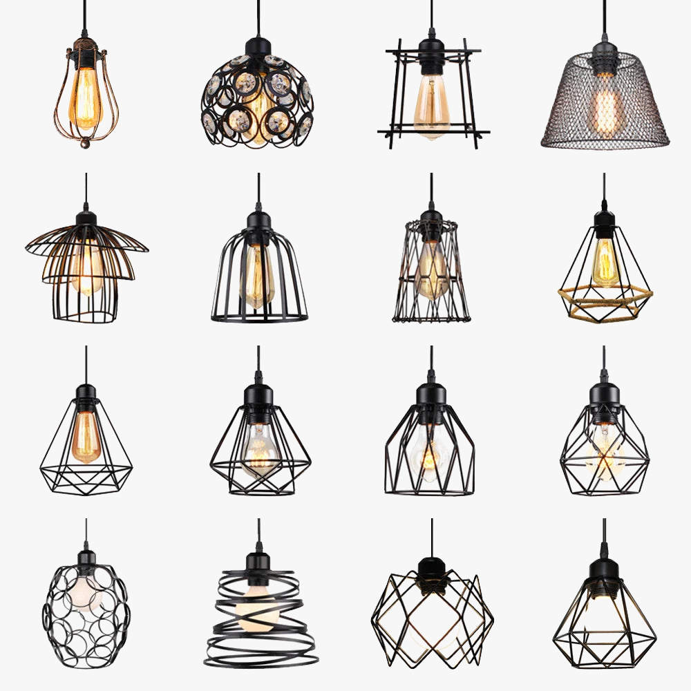 suspension vintage en métal abat-jour cage pour éclairage intérieur