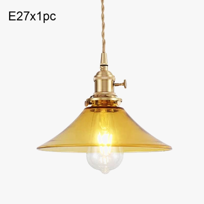 suspension vintage en verre avec base en laiton et interrupteur