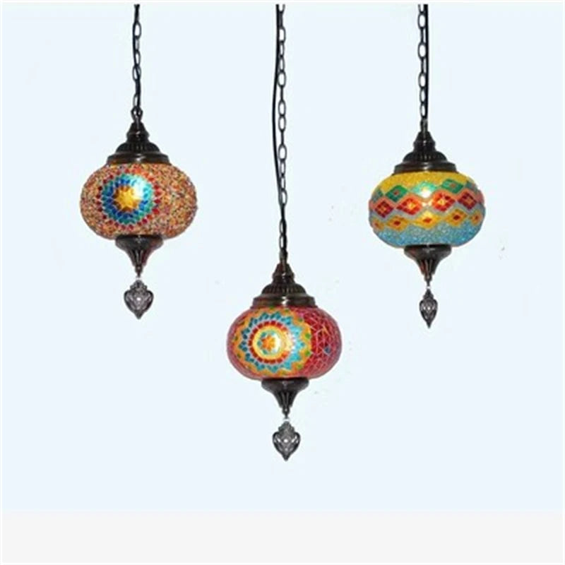 suspension vintage en verre teinté style bohème fait main en turquie