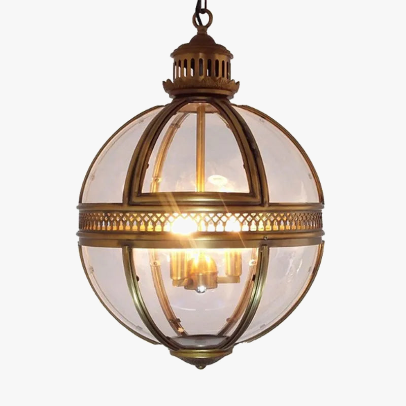 suspension vintage globe en fer forgé avec abat-jour en verre