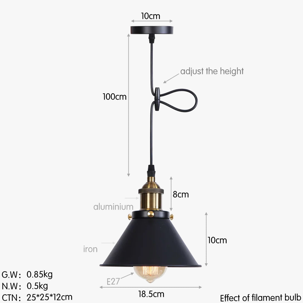 suspension vintage industrielle avec abat-jour en fer